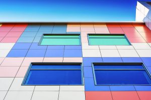 Multi coloured office composite panels