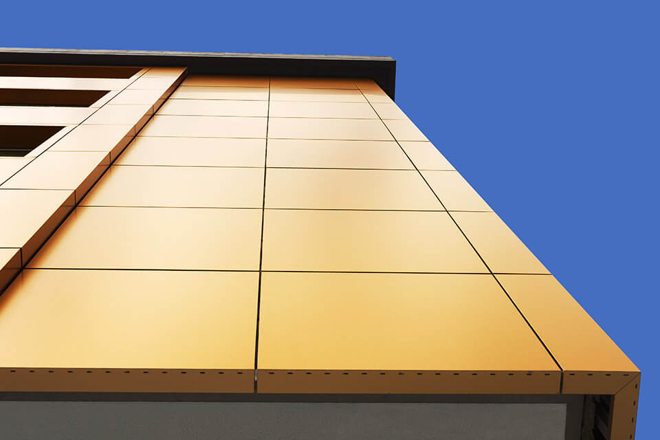 Office exterior with orange composite panels